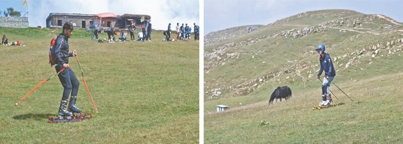 Skiers in action on the first day of third National Grass Skiing Championship